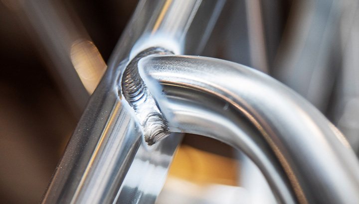 Close up of TIG weld on aluminum tube